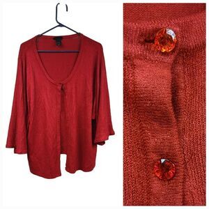 Lane Bryant 18/20 Red Kimono Cardigan Sweater Short Sleeves Loose Sparkly Button